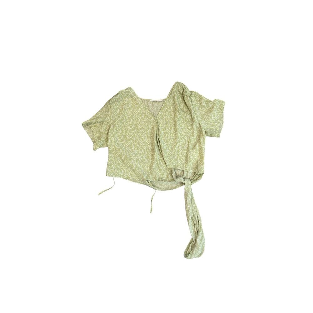 Lush Women’s L Sage Green Floral Wrap Blouse Tie Waist Cottagecore Top Stitchfix